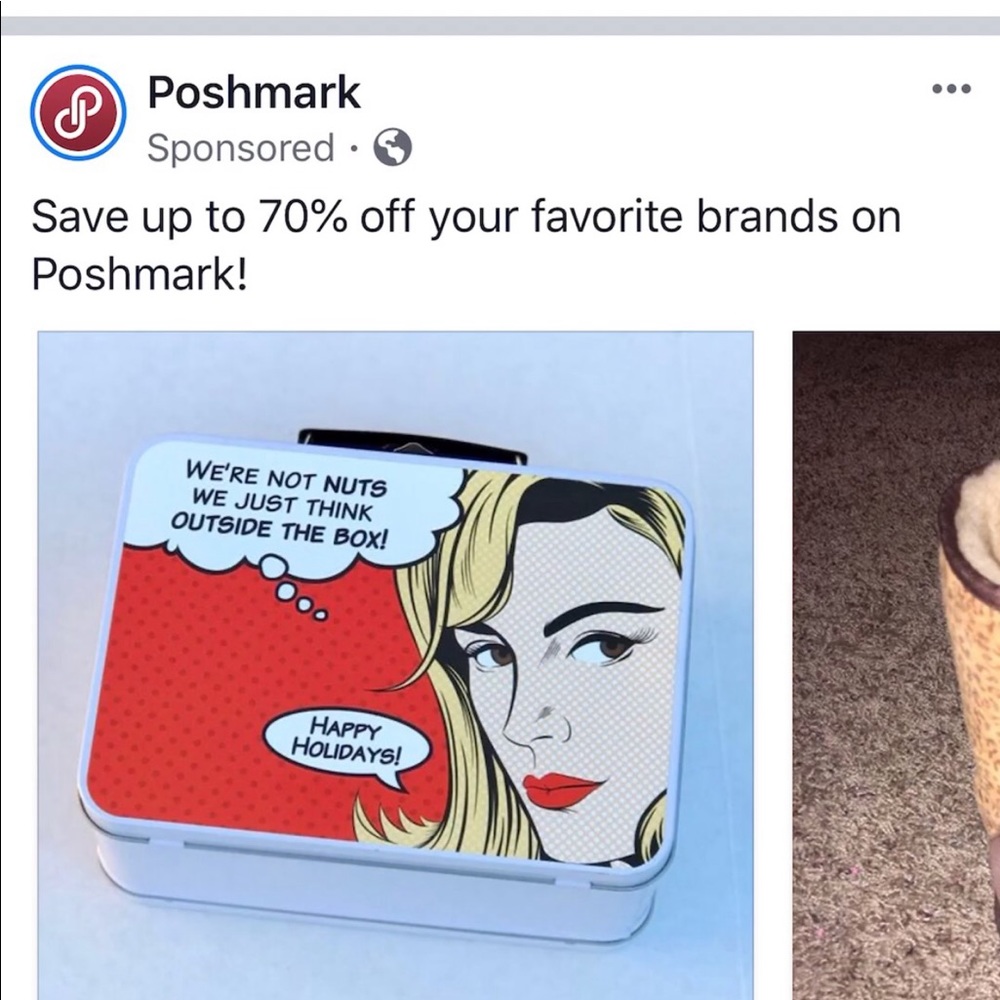 Carrying Tin Box, to Cute. The box is white and red. Ladies face on top of item.